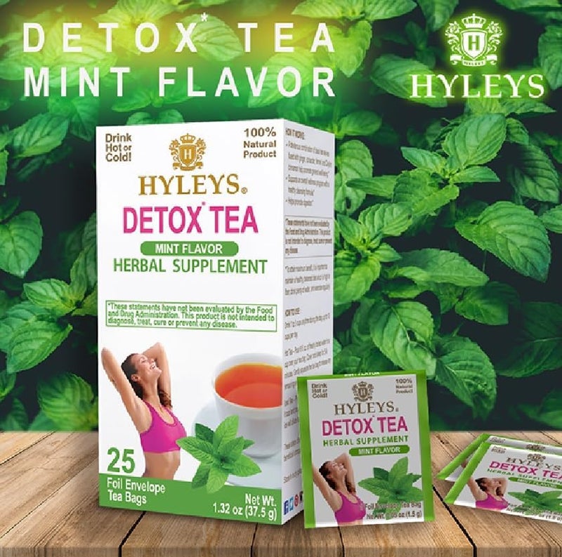 Hyleys Detox Tea - Mint Flavor Herbal Supplement with Green Tea, Ginger & Fennel - 25 Tea Bags - Image 3